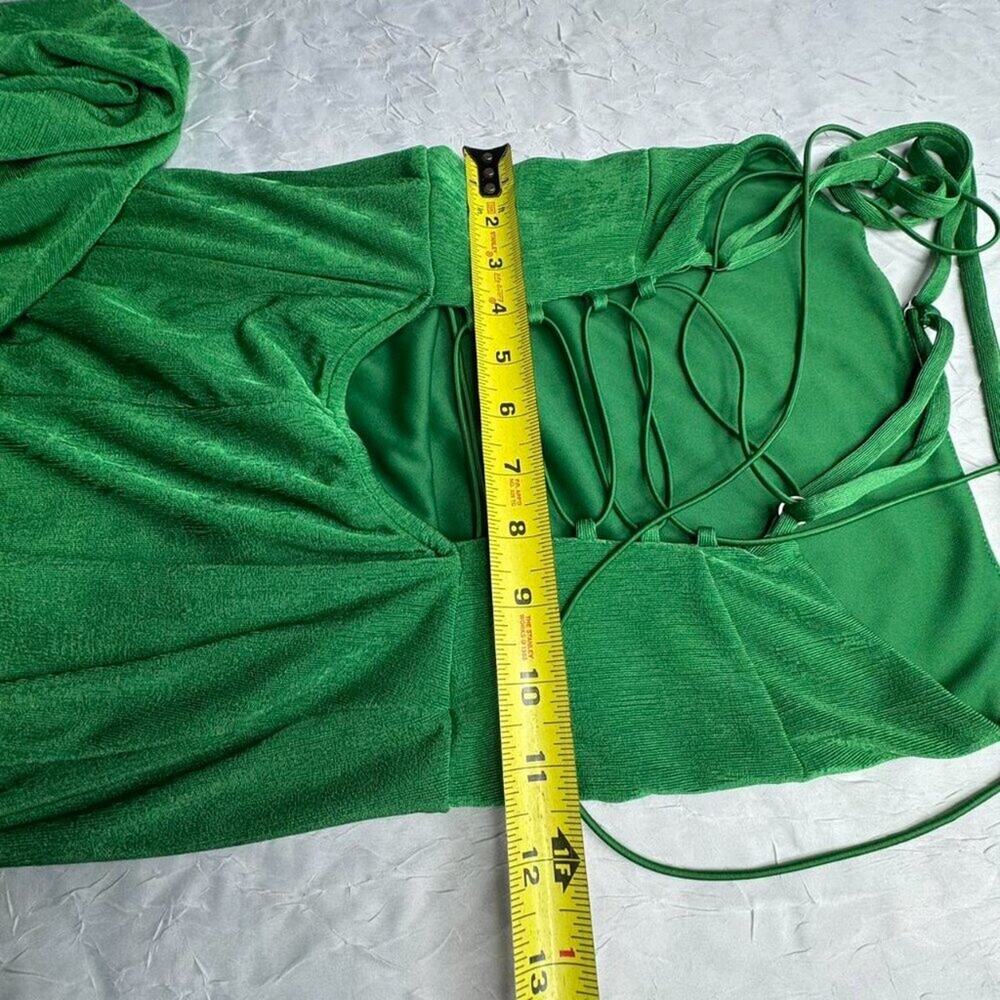 Lace Up Back Fitted GreenY2K  Maxi Bodycon Slip Dress Womens Size S Sexy - Picture 5 of 6